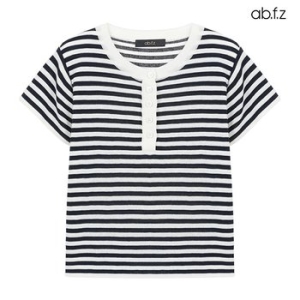 에이비에프지 스트라이프 배색 반팔 니트 AFX3ZW31A