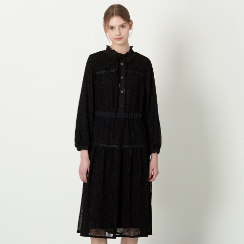 기비 프릴 카라 레이스 롱 플레어 원피스 GY26S1FRD3199_이미지