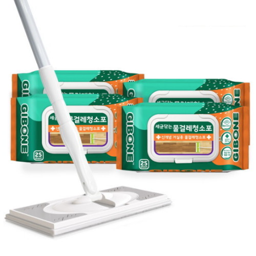 세균닦는 물걸레 청소포 표준형 4팩 + 밀대걸레 표준형