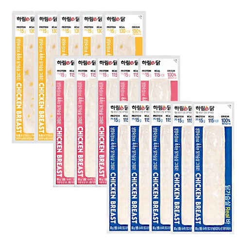 하림 하림이닭 닭가슴살리얼바3종 80g 5봉씩 총15봉_이미지