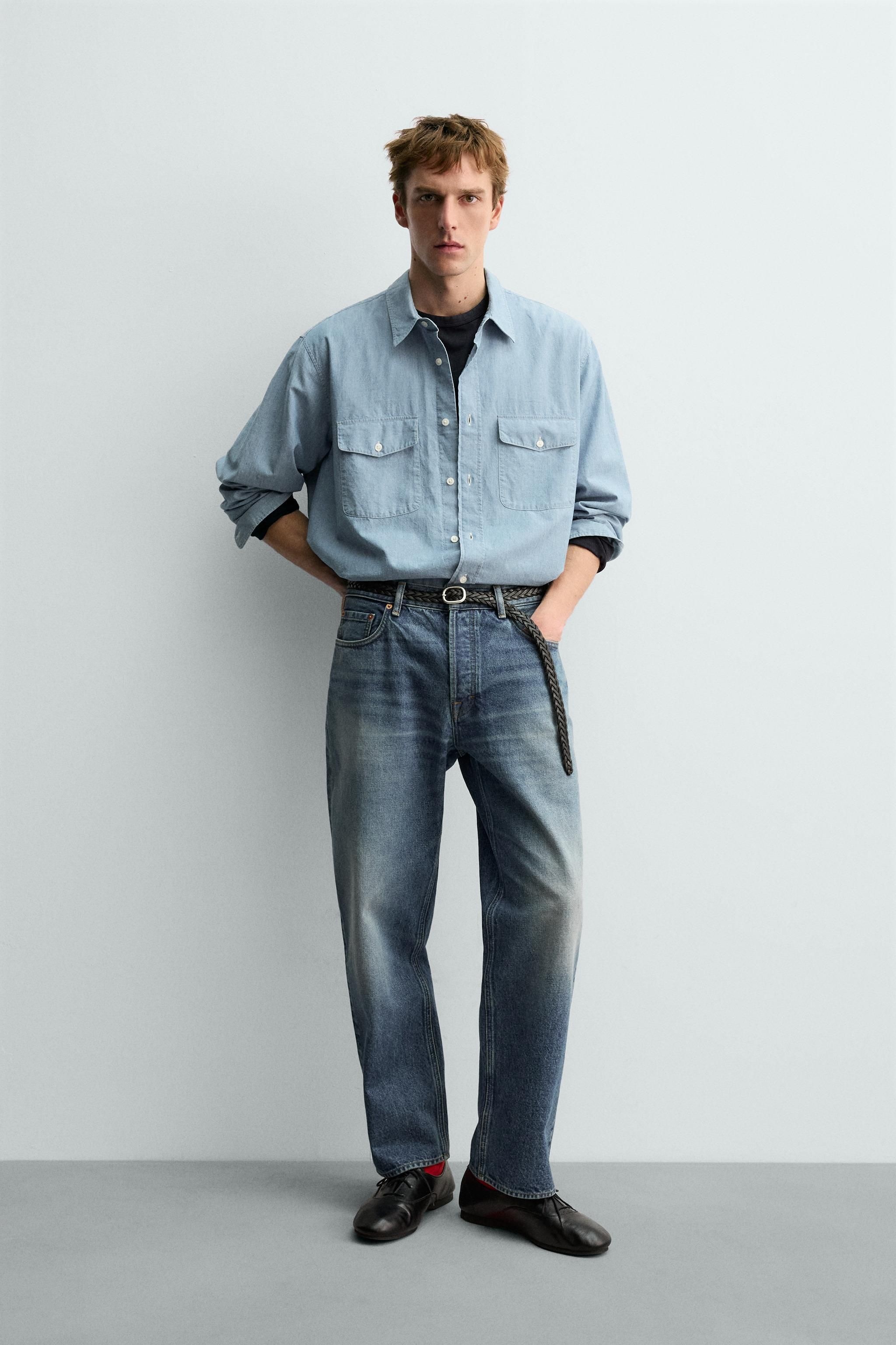 자라 JEANS RELAXED STRAIGHT FIT AARON LEVINE X 미디움 블루 3991491427_이미지