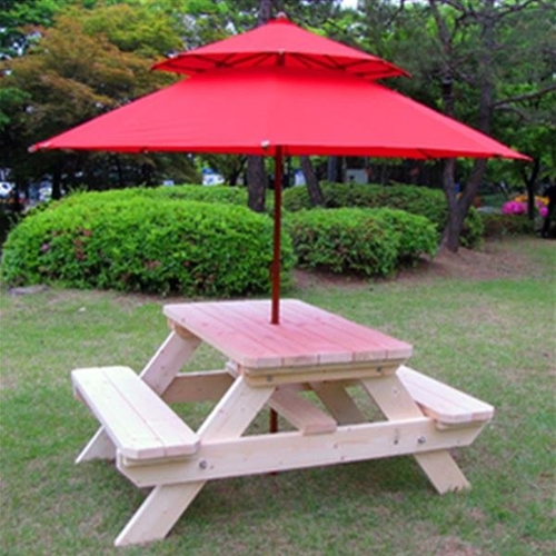 이베스타 야외용 원목 A형 야외 테이블 1200 (벤치2개)_이미지