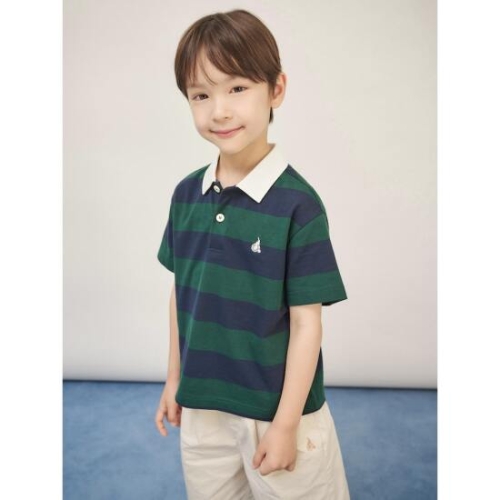 삼성물산 빈폴키즈 스트라이프 럭비 반소매 티셔츠 그린 BI5742U03M