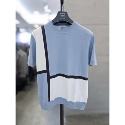 바쏘옴므 세이브존03 남자 블루 라운드 반팔 니트 WSAFA2WR16A_이미지