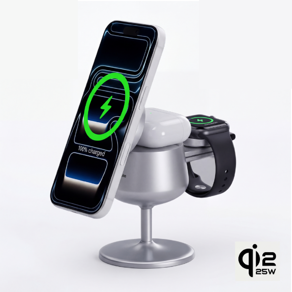 맥플 Qi2 25W 맥세이프 3in1 무선충전기 오브젯-T W109 (갤럭시/애플워치용)