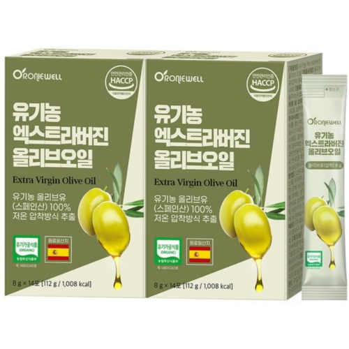 로니웰 유기농 엑스트라버진 올리브오일 112g (8g x 14포) (2개)