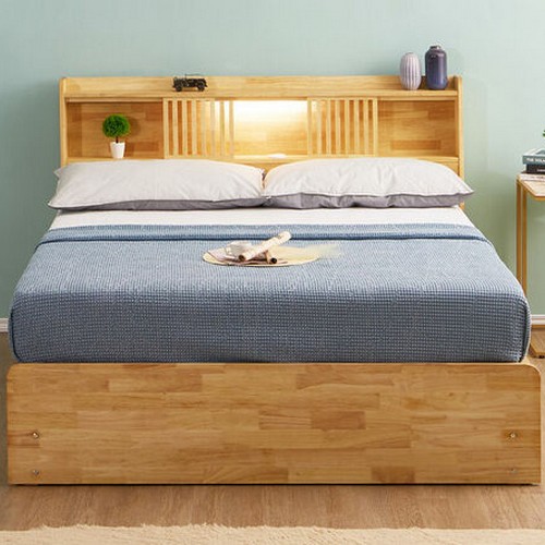 라자가구 위드 팀버 원목 4서랍 LED침대 Q (본넬스프링)_이미지