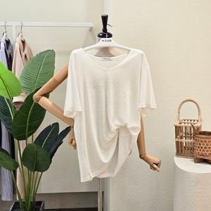 포커스 린넨 네추럴 브이넥 티셔츠 FM5D9TS5170_이미지