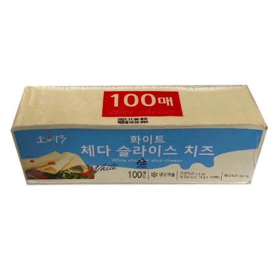 동원F&B 소와나무 화이트 체다 슬라이스 치즈 100매입 1.8kg (1개)_이미지