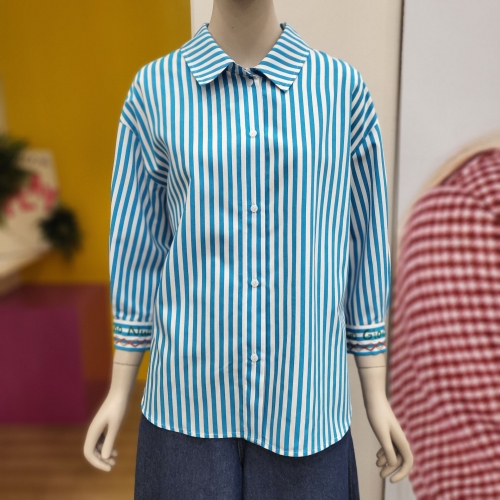 웨이브 스트라이프 블라우스 BABLA3531 BL