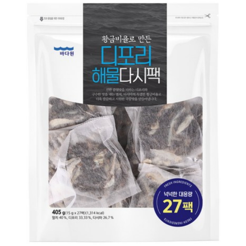 바다원 디포리 해물다시팩 405g (15g x 27팩)이미지입니다. 누르면 해당 게시물로 새창이동합니다.