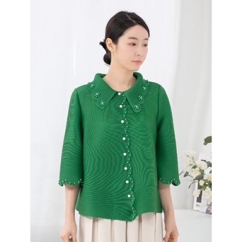 모슬린 엄마옷 진주 플리츠 카라 자켓 MQG126001 마담 미시옷 중년여성의류 빅사이즈 50대 60대여성옷 FREE 55-77반..