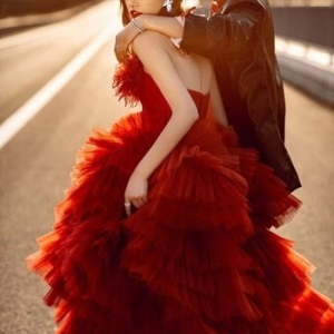 교복몰 레드선셋 댄싱 퀸 웨딩촬영 프릴 드레스. WFGQVM8