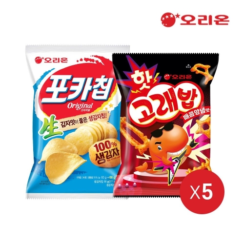 오리온 포카칩 오리지널 66g 5개 + 핫고래밥 매콤양념 56g 5개_이미지