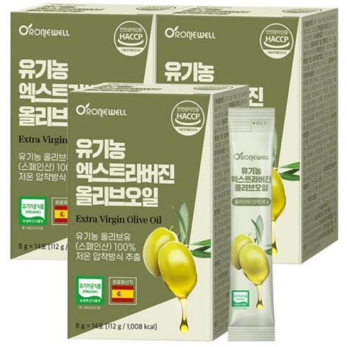 로니웰 유기농 엑스트라버진 올리브오일 112g (8g x 14포) (3개)_이미지