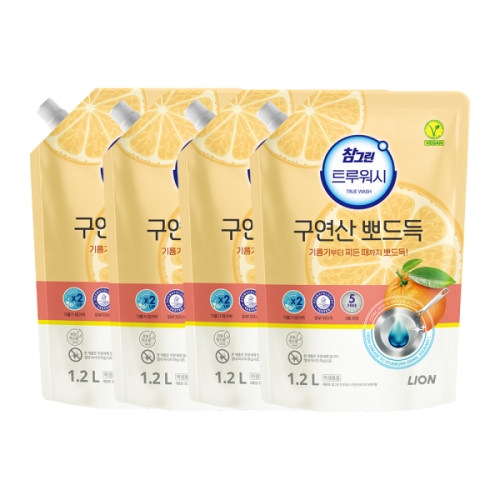 라이온코리아 참그린 트루워시 구연산 뽀드득 오렌지향 리필 1.2L (4개)
