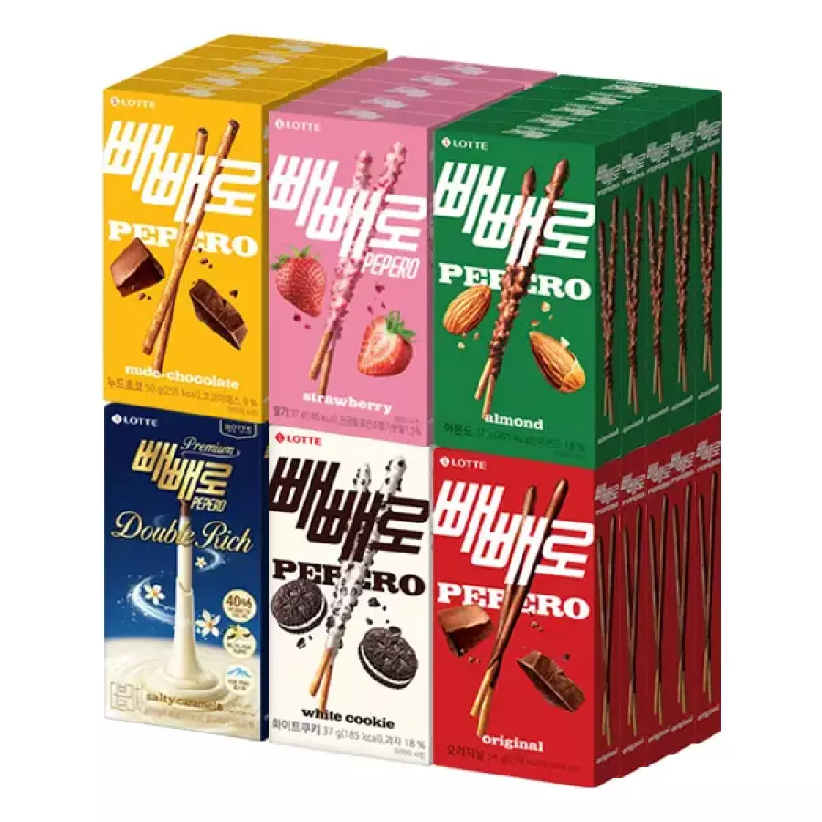 롯데제과  빼빼로 총 30개 / 6종x각5개(초코+화이트쿠키+딸기+누드+아몬드+더블리치 솔티바닐라)
