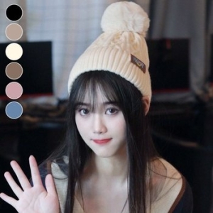  해피 포인트 꽈배기 왕방울 기모 비니 패션 코디 WFG25J6