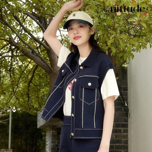 엔니튜드 여성 데님라이크 니트 베스트