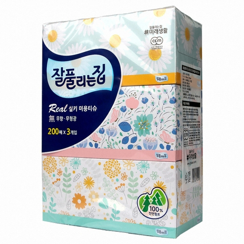잘풀리는집 스퀘어 미용티슈 200매 (3입) (8팩(24입))_이미지