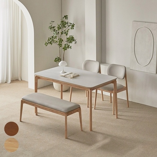 파로마 폴리니 세라믹 원목 식탁 1400 (필립C의자2개+벤치1개)