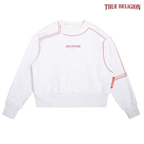 트루릴리젼 TRUE RELIGION 패턴 라인 아트 크루넥 맨투맨 화이트멜란지 744315_이미지