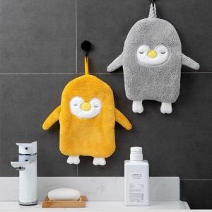 펭귄 캐릭터 주방 욕실 걸이형 부드러운 극세사 고리 핸드 타올 행주 타월 수건 M10959
