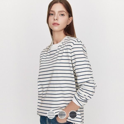 지오다노 NEW 여자 멀티 스트라이프 긴팔 티셔츠 325909_이미지