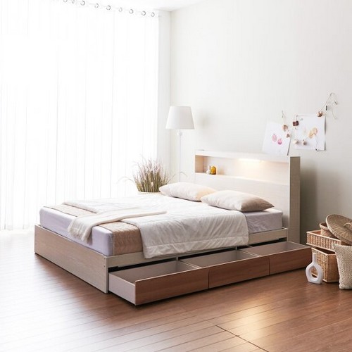 우아미가구 모노 밀크 A타입 LED 3서랍 침대 SS