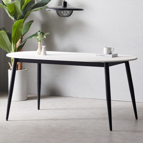 파로마 피츠 로즈 화이트 타원 철제 식탁 1600 (의자별도)_이미지