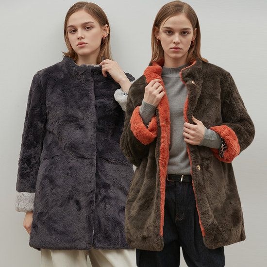 르오트 품격있는 실용주의 FAUX퍼 배색 코트-사이즈 5588까지 1134444