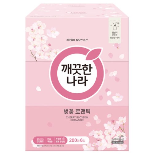 깨끗한나라 벚꽃 로맨틱 미용티슈 200매 (6입) (1팩(6입))