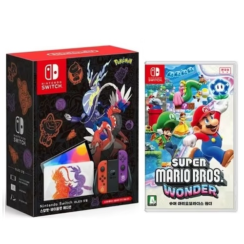 Nintendo 닌텐도 스위치 OLED 스칼렛 바이올렛 에디션 4인용 게임 패키지