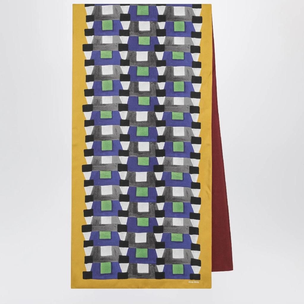 미우미우 Printed silk twill scarf indigo mustard 5FF0652IG3/XM_MIU-F0A4E_100-..