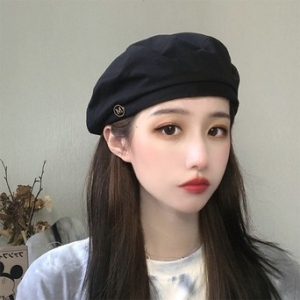 110461 베레모 여성 봄과 여름 야생 검은 색 팔각형 모자 그물 빨간색 한국어 버전 일본 영국 복고풍 화가 모자 조수_이미지