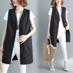 제이큐 세련된 노카라 마조끼 롱조끼 Vest 베스트 F70430_이미지