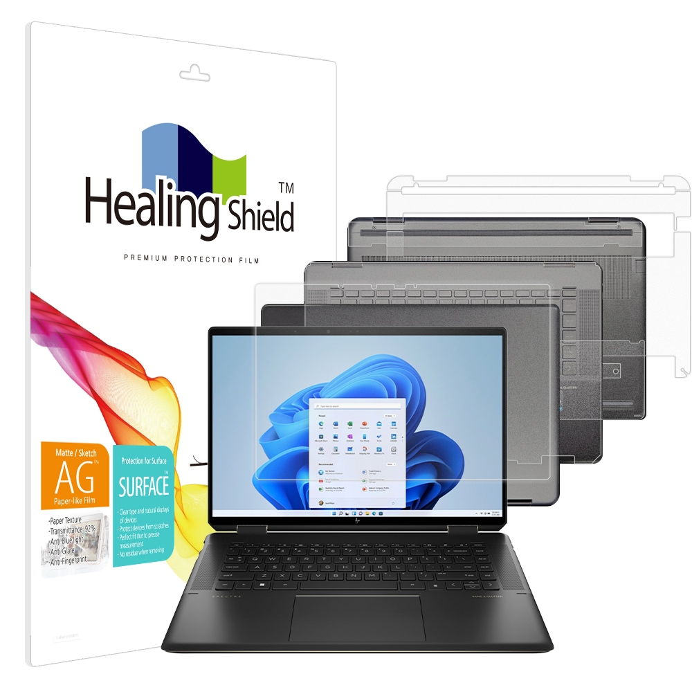 폰트리 힐링쉴드 HP 스펙터 x360 16-f2015TX 종이질감 지문방지 블루라이트차단 (액정보호필름 + 외부보호필름 3종 세트)_이미지