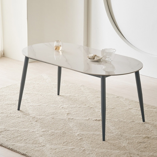 공간사이 프레드 세라믹 타원 철제 식탁 1600 (의자4개)_이미지