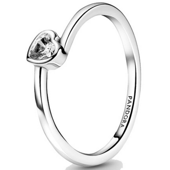 판도라 클리어 틸티드 하트 솔리테어 실버 반지 199267C02