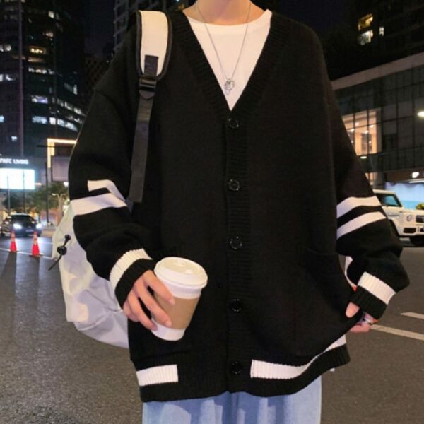 남성 루즈핏 배색 심플 니트 가디건 ON-CA-QWE22B2B