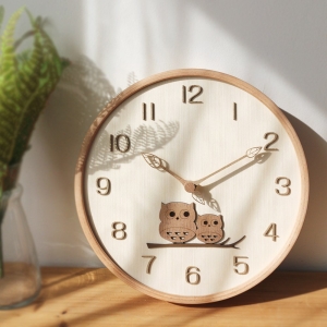 MJK 부엉이 비치우드 무소음 벽시계 혼합색상