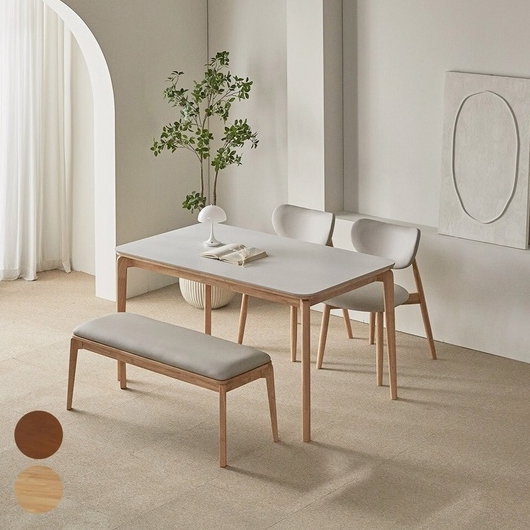 파로마 폴리니 세라믹 원목 식탁 1400 (필립D의자2개+벤치1개)_이미지