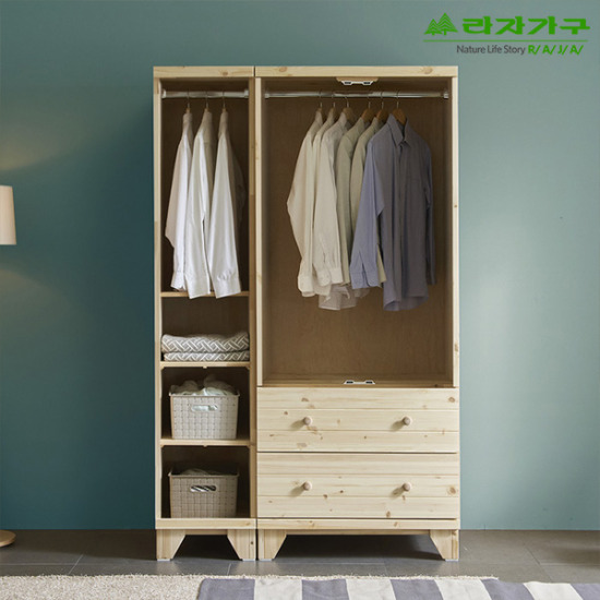라자가구 오브 수 원목 옷장세트 2단서랍형 (120cm)_이미지
