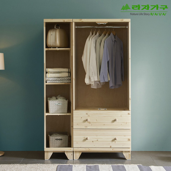 라자가구 오브 수 원목 옷장세트 2단서랍형 (120cm)_이미지