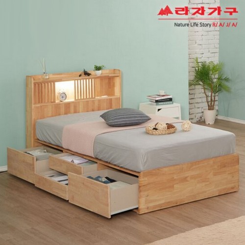 라자가구 비바 팀버 원목 4서랍 LED침대 SS (라텍스탑독립)_이미지