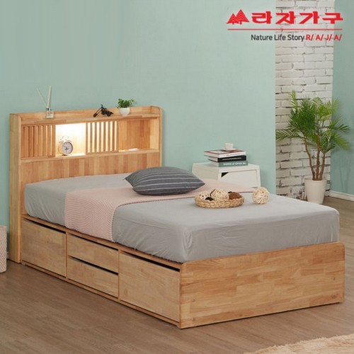 라자가구 비바 팀버 원목 4서랍 LED침대 SS (라텍스탑독립)_이미지