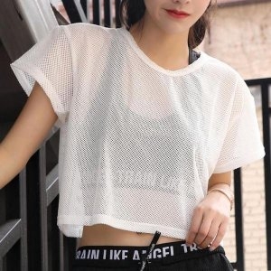 프리티 글라라여자 레이어드티셔츠 시스루 망사 메쉬 크롭티셔츠 28270215