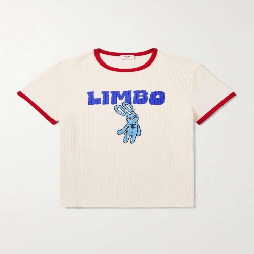 셀린느 B0081746402 슬림핏 프린트 리브드 코튼-저지 티셔츠 RX0AH0F16