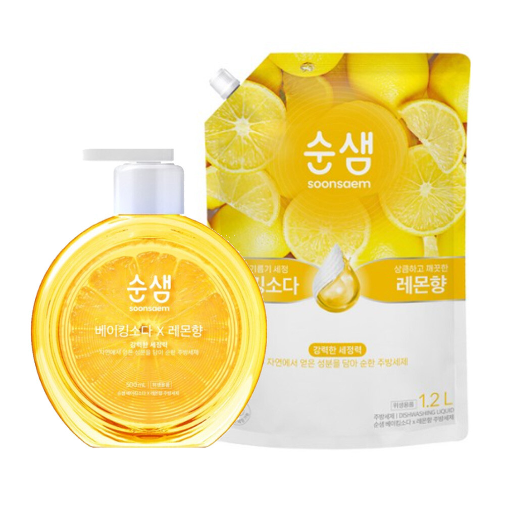 순샘 베이킹소다 레몬 주방세제 500ml + 리필 1.2L