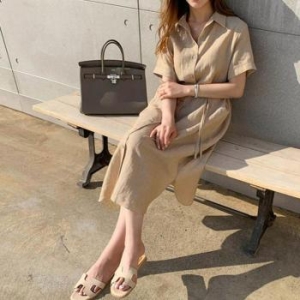 오노마 ONM 피서 여행 여름 쿨한 린넨 반팔 셔츠형 롱원피스 33424861_이미지